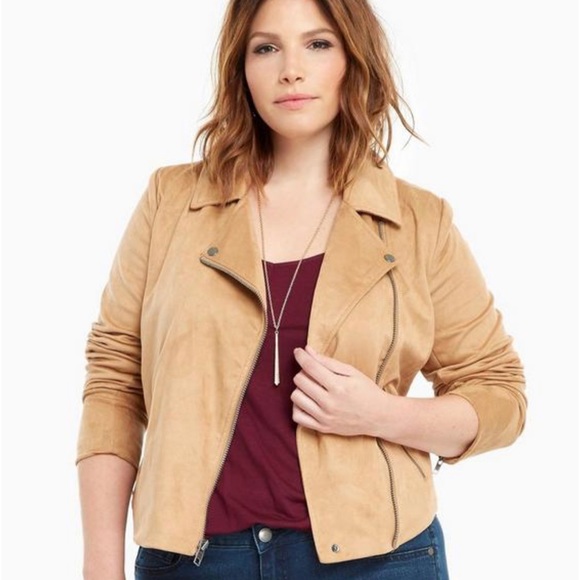 Torrid TAN STRETCH FAUX SUEDE MOTO JACKET 4X - Picture 2 of 4